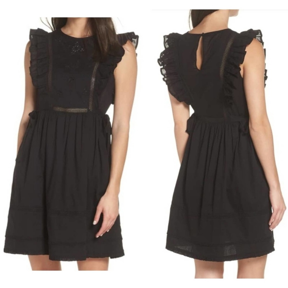 Lenon Ruffle Cotton Eyelet Fit & Flare Dress Black